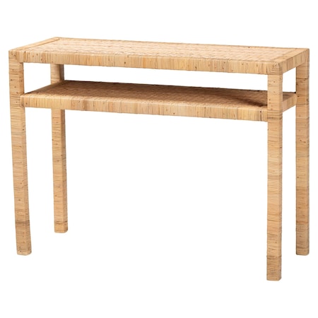 Bali & Pari Kalimantan Bohemian Light Honey Rattan and Acacia Wood Console Table 245-13687-ZORO